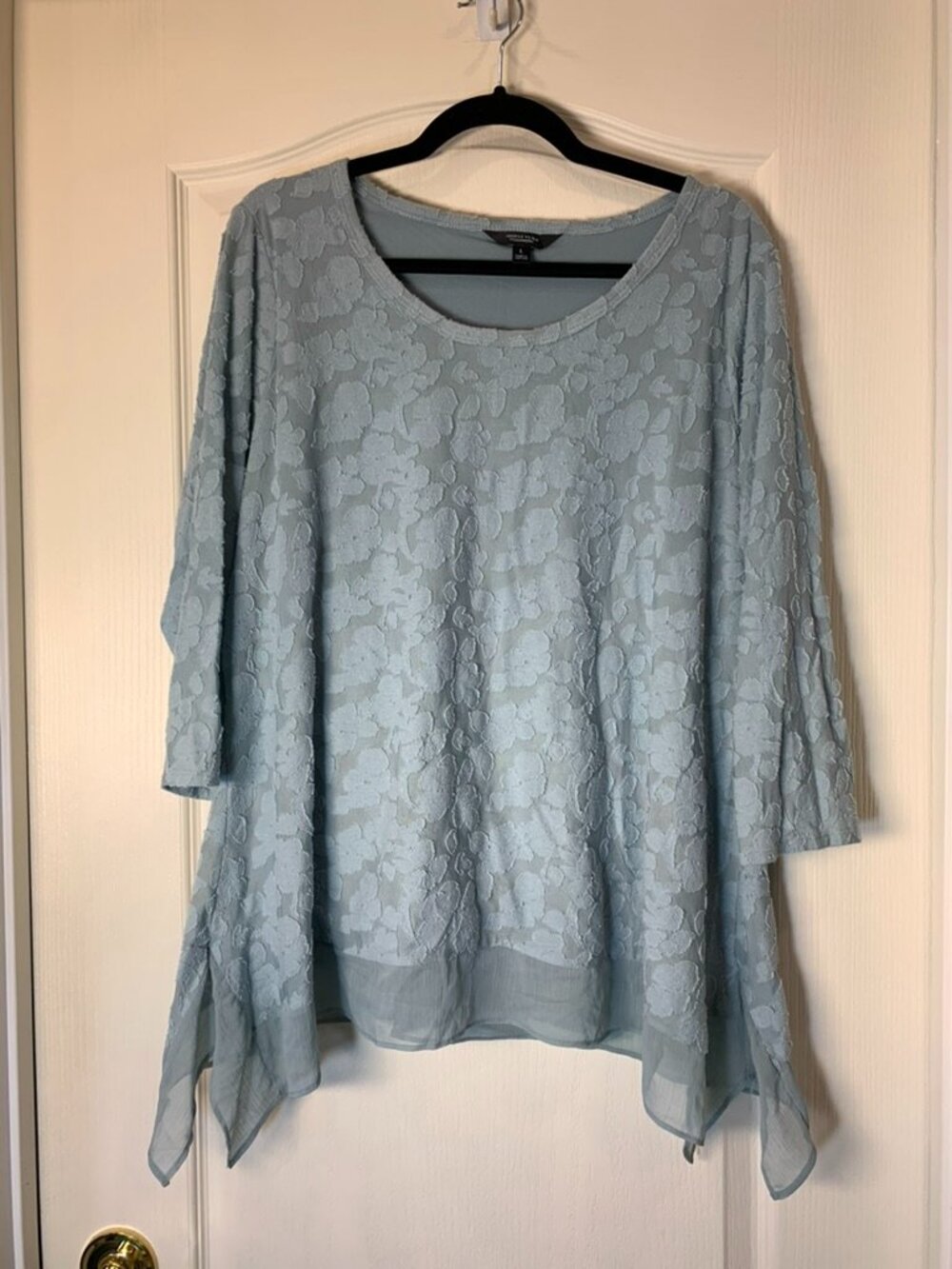 Simply Vera Vera Wang Sage Blue Floral Appliqué Layered Tunic Top Cotton Blend L